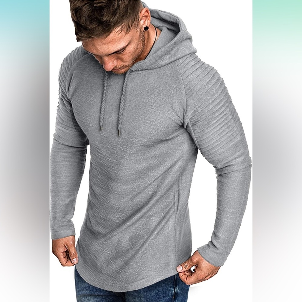 Coofandy Mens Grey Gum Athletic Hoodie Pleated Raglan Sleeve Shirt XL NEW